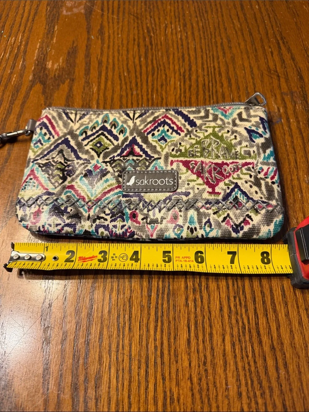 Sakroots Cream Multicolor Geometric Wristlet with Black Strap